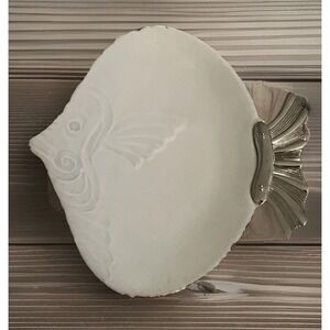Sanibel‎ By Mud Pie Fish Plate, White Glazed Terracotta Plate W/Silver